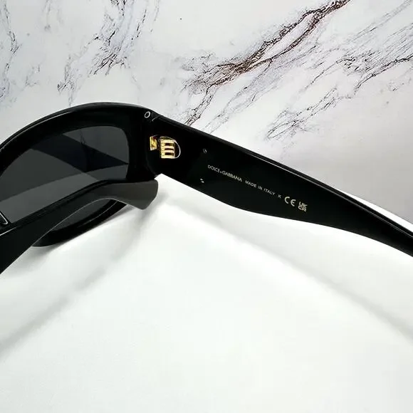 New Dolce & Gabbana Sunglasses Black Oval Acetate Gold Metal DG Gray Lens - Picture 10 of 16